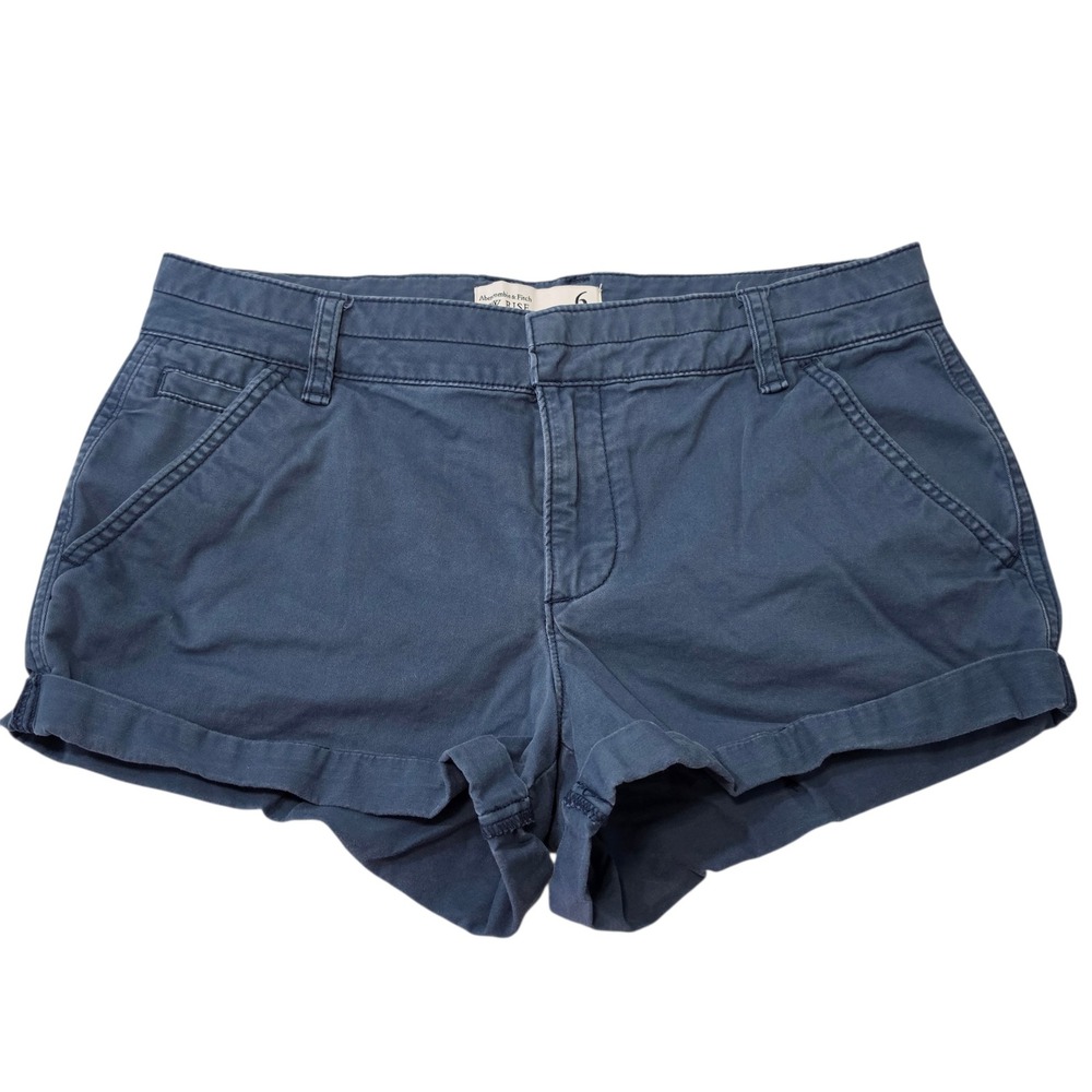 Abercrombie & Fitch Low Rise Navy Blue Chino Shorts Size 6 W28 Cuffed Y2K